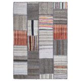 Halinet Teselya Gri Patchwork Etnik Modern Desenli Yün Hav Toz Vermez Leke Tutmayan Salon Yolluk Mutfak El Dokuma Halı