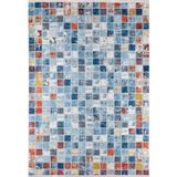 Halinet Tientsin Mavi Patchwork Etnik Modern Desenli Pamuk Makinada Yıkanabilir Hav Toz Vermez Leke Tutmayan Kaymaz Taban Dijital Makine Baskı Salon Yolluk Mutfak Halı