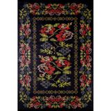 Halinet Tobolsk Siyah Çiçekli Etnik Modern Desenli Makinada Yıkanabilir Hav Toz Vermez Leke Tutmayan Kaymaz Taban Dijital Makine Baskı Salon Yolluk Mutfak Halı