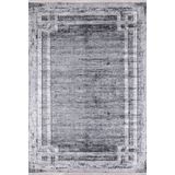 Halinet VelikiNovgorod Gri Çerçeveli Etnik Modern Desenli Pamuk Makinada Yıkanabilir Hav Toz Vermez Leke Tutmayan Kaymaz Taban Dijital Makine Baskı Salon Yolluk Mutfak Halı