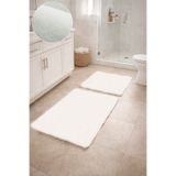 HALIPORTALI Banyo Halısı Klozet Takımı Post Peluş Tavşan Tüyü Beyaz İkili Banyo Paspası 50x100-50x60