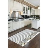 Halise Home Çiçekli Çizgili Desen Kaymaz Tabanlı Yıkanabilir Baskılı Mutfak Halısı Halı Yolluk