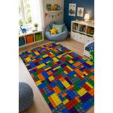 HALISHOP Kaymaz Taban Makinede Yıkanabilir Lego Desenli Çocuk Odası Halısı