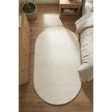 Halispecial Yuma Oval Krem Peluş Halı Kaymaz Taban Yıkanabilir Mutfak Halısı Koridor Yolluk Yumuşak