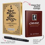 Halk Kitabevi Kişiye Özel - Atatürk Günlüğü - Gazi Paşa Bordo Planlama Defteri ve Metal Roller Kalem