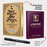 Halk Kitabevi Kişiye Özel - Atatürk Günlüğü - Önder Mor Planlama Defteri ve Metal Roller Kalem