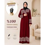 Halka Desenli Bordo Namaz Elbisesi Viskon Kumaş Zikirmatik Hediyeli– Yandan Bağlamalı