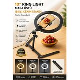 Halka Işık Masaüstü Çekim Standı, Ürün Video Ve Fotoğraf Çekimi 10" Ring Light Tripod Selfie Işığı Mutfak Yemek Çekimi | Cz-035