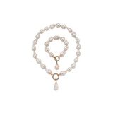 Halka Kilitli Barok Doğal İnci Kolye Bileklik İkili Set (Rose)