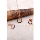 Halka Tamtur Taşlı Safir Rose Gümüş Kolye Küpe Seti 2609