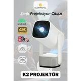 Hall Breathe ElekTroyal Taşınabilir Şarjlı Android Bluetooth 4K Ev Sinema Projektörü Beyaz LED Işık Kaynağı