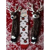 Hallop Socks Geyik Desenli Dokuma Yılbaşı Çorap - Standart - 001-Krem