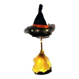 Halloween Cadı Şapkası, LED Işıklı, Siyah Kumaş, Cadı Süpürgesi, Turuncu Şeritli, Dekoratif Süsleme, Pilli