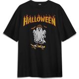Halloween Ghost Skateboard Skate Kaykay Hayalet Thrasher Korku Baskılı Oversize Siyah T-Shirt - M