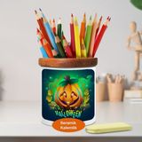 Halloween Gülümseyen Bal Kabağı Ahşap Seramik Kalemlik-21907376 - Renkli