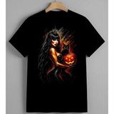 Halloween Kiz Kabak Kedi Syh Unisex Erkek Kadın Oversize Tişört Siyah - XL