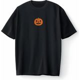 Halloween Pumpkin Face Bal Kabağı Oversize Unisex Tişört T-Shirt - Siyah