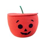 Halloween Temalı Dekoratif Balkabağı Şeklinde Örme Sepet, Turuncu, Gülümseyen Yüz Desenli, El Yapımı Ev Dekorasyonu