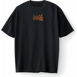Halloween Yarasa Balkabağı Cadı Şapkası ve Süpürge Turuncu Oversize Unisex Tişört T-Shirt - Siyah - M