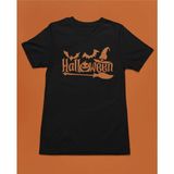 Halloween Yarasa Balkabağı Cadı Şapkası ve Süpürge Turuncu Unisex Tişört T-Shirt - Siyah - XL