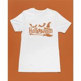 Halloween Yarasa Balkabağı Cadı Şapkası ve Süpürge Turuncu Unisex Tişört T-Shirt - Siyah