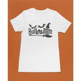 Halloween Yarasa Balkabağı Cadı Şapkası ve Süpürge Unisex Tişört T-Shirt - Siyah - M