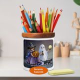 Hallowen Kostümlü Çocuklar Ahşap Seramik Kalemlik - 2147522457 - Renkli