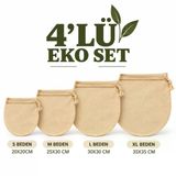 Halm 4’lü Eko Set Pamuk Süzme Torbası – Badem ve Yulaf Sütü, Süzme Yaoğurt, Lor ve Kese Peyniri Yapımı Için Süzgeç (S-M-L-Xl)
