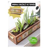 Halohope El Yapımı 5 Meksika Çinili Dekoratif Modern Ahşap Dikdörtgen Kaliteli Bahçe Balkon Saksı Saksılık