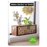 Halohope El Yapımı 6X2 Çinili Dekoratif Modern Ahşap Dikdörtgen Bahçe Balkon Saksı Saksılık Çiçeklik