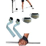 Halter Ağırlık Kaldırma Kayışı Strap - D-Ring Fitness Reformer Crossfit Ayak Bilek Kayışı İkili Set (Gri-Gold)