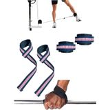 Halter Ağırlık Kaldırma Kayışı Strap - D-Ring Fitness Reformer Crossfit Ayak Bilek Kayışı İkili Set (Lacivert-Kırmızı)