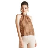 Halter Yaka Astarlı Şifon Bluz – Geometrik Desenli, Hafif ve Modern Kesim, Günlük ve Davet Şıklığına Uygun, BEJ, 44