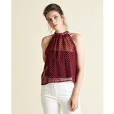 Halter Yaka Astarlı Şifon Bluz – Geometrik Desenli, Hafif ve Modern Kesim, Günlük ve Davet Şıklığına Uygun, KIRMIZI, 38