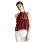 Halter Yaka Astarlı Şifon Bluz – Geometrik Desenli, Hafif ve Modern Kesim, Günlük ve Davet Şıklığına Uygun, KIRMIZI, 44