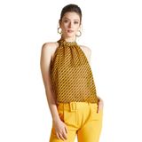 Halter Yaka Astarlı Şifon Bluz – Geometrik Desenli, Hafif ve Modern Kesim, Günlük ve Davet Şıklığına Uygun, SAFRAN, 38