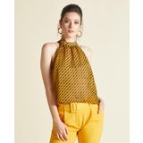 Halter Yaka Astarlı Şifon Bluz – Geometrik Desenli, Hafif ve Modern Kesim, Günlük ve Davet Şıklığına Uygun, SAFRAN, 42