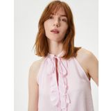 Halter Yaka Bluz Fırfırlı Pencere Detaylı Modal Karışımlı