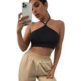 Halter Yaka Boyundan Bağlamalı Siyah Renk Crop Top Bluz (Siyah, M)