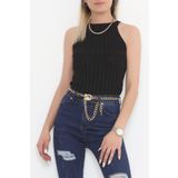 Halter Yaka Fitilli Atlet Siyah