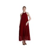 Halter yaka pliseli dökümlü elbise Bordo 38