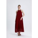 Halter yaka pliseli dökümlü elbise Bordo 40