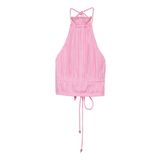 Halter Yaka Sırtı Bağlamalı Pileli Bluz Pembe