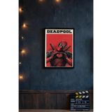 Halura Deadpool Desenli Ahşap Görünümlü Çerçeve | 15x21, 21x30, 30x42 cm
