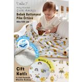 HALZEY Bebek Battaniyesi Arı Desenli 80x100 Cm, Çift Taraflı Müslin Kumaş Ve Ten-cel Pike Kumaş