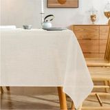 Ham Yıkanmış Keten Buldan Düz Masa Örtüsü Piknik Örtüsü - Krem - 130 x 150 cm