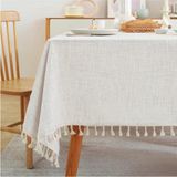 Ham Yıkanmış Keten Buldan Püsküllü Masa Örtüsü Piknik Örtüsü (Ölçü Seçiminize Dikkat Ediniz) - Krem - 160 x 150 cm