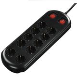 Hama 10'lu Akım Korumalı Priz, 2 Switches, 2m, Siyah