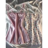 Hama Love Kadın Pembe - Beyaz Kalpli Saten Gecelik - S - M