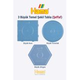 Hama Midi Boncuk Dizme Tablası - 3 Büyük Temel Şekil (Kare - Yuvarlak - Altıgen) Tabla Şeffaf Renk